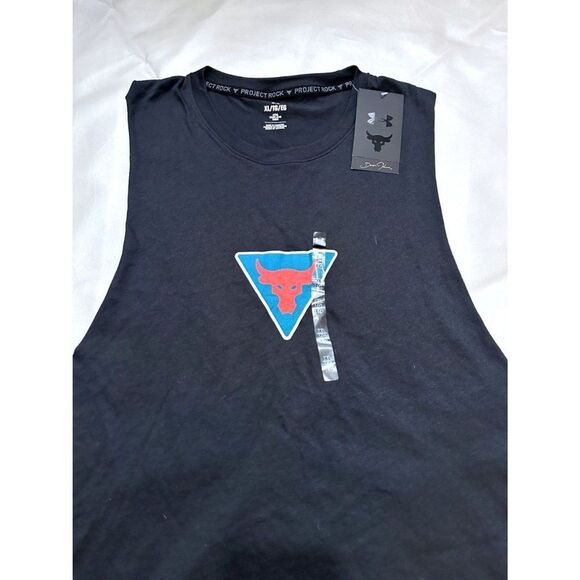 Under Armour Project Rock Shirt Mens XL Black Under bull Tank Top run gym - Picture 3 of 6